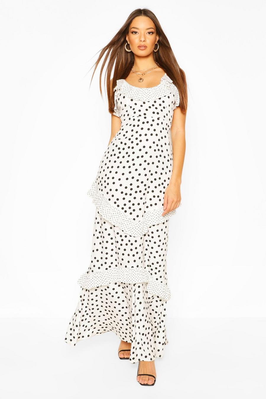 Maxi-jurk met polkadots en ruches image number 1