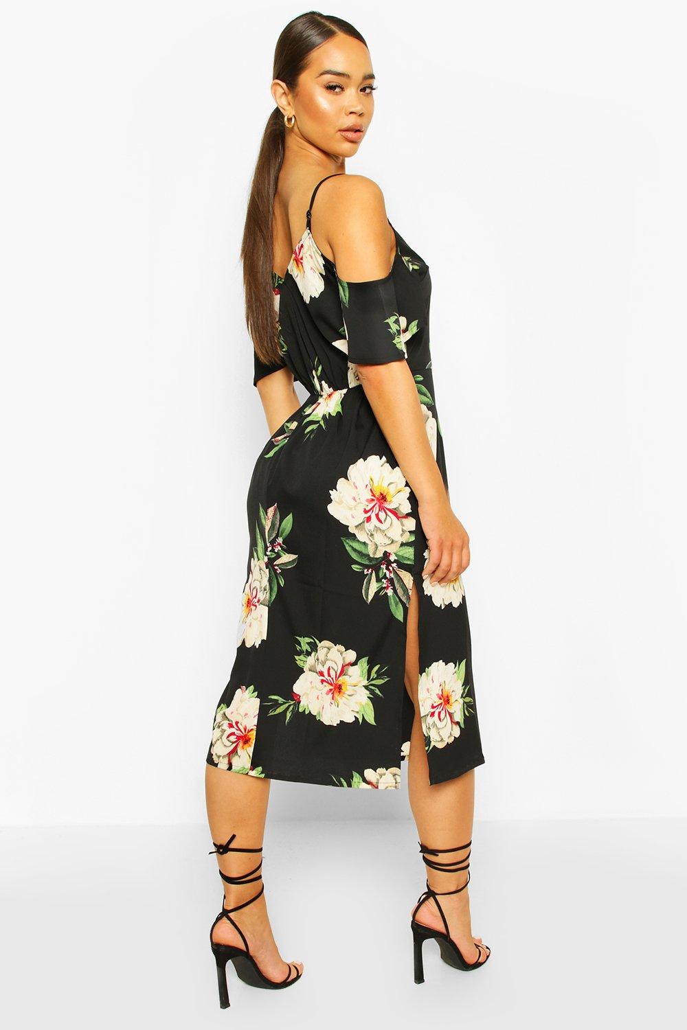 Cold shoulder midi dress floral best sale