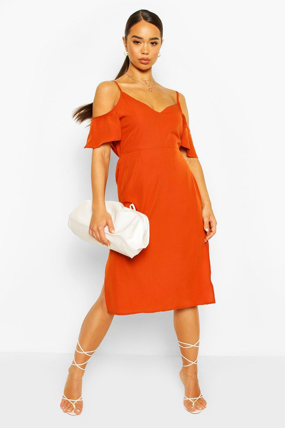 strappy cold shoulder midi dress