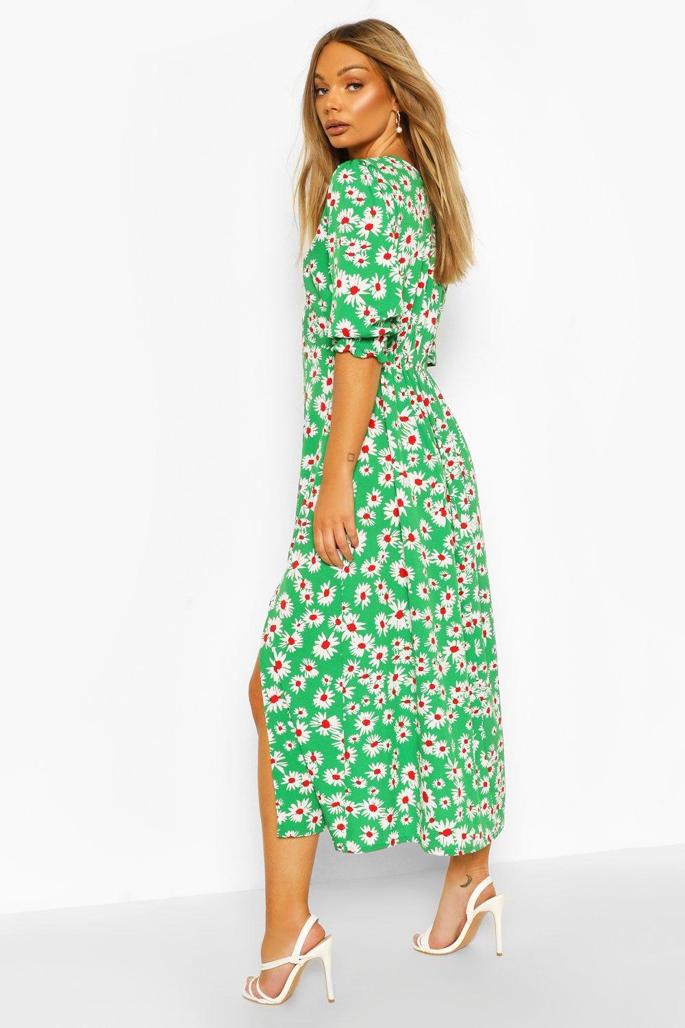 green dress with white daisies