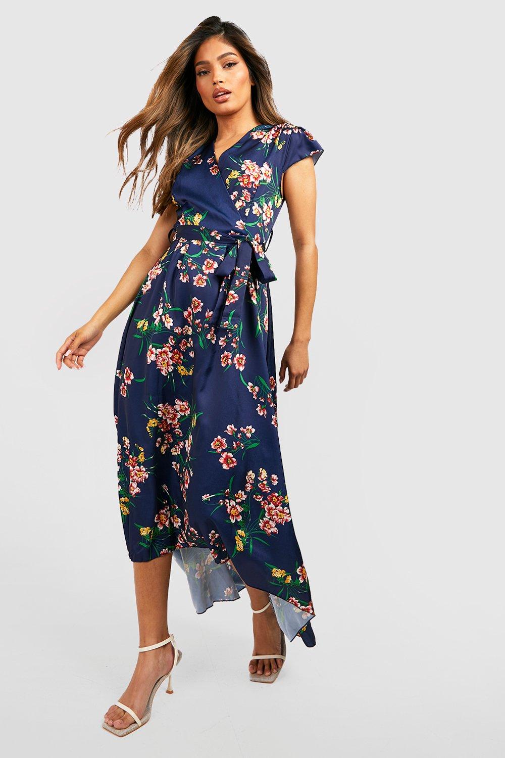 Cap Sleeve Tie Waist Floral Midi Dress