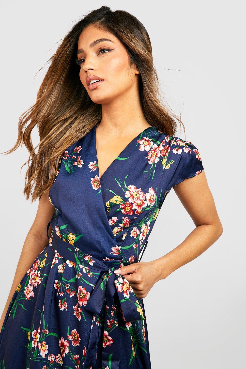 Cap Sleeve Tie Waist Floral Midaxi Dress boohoo UK