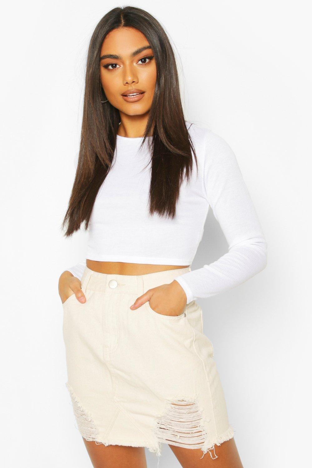 white ripped denim skirt