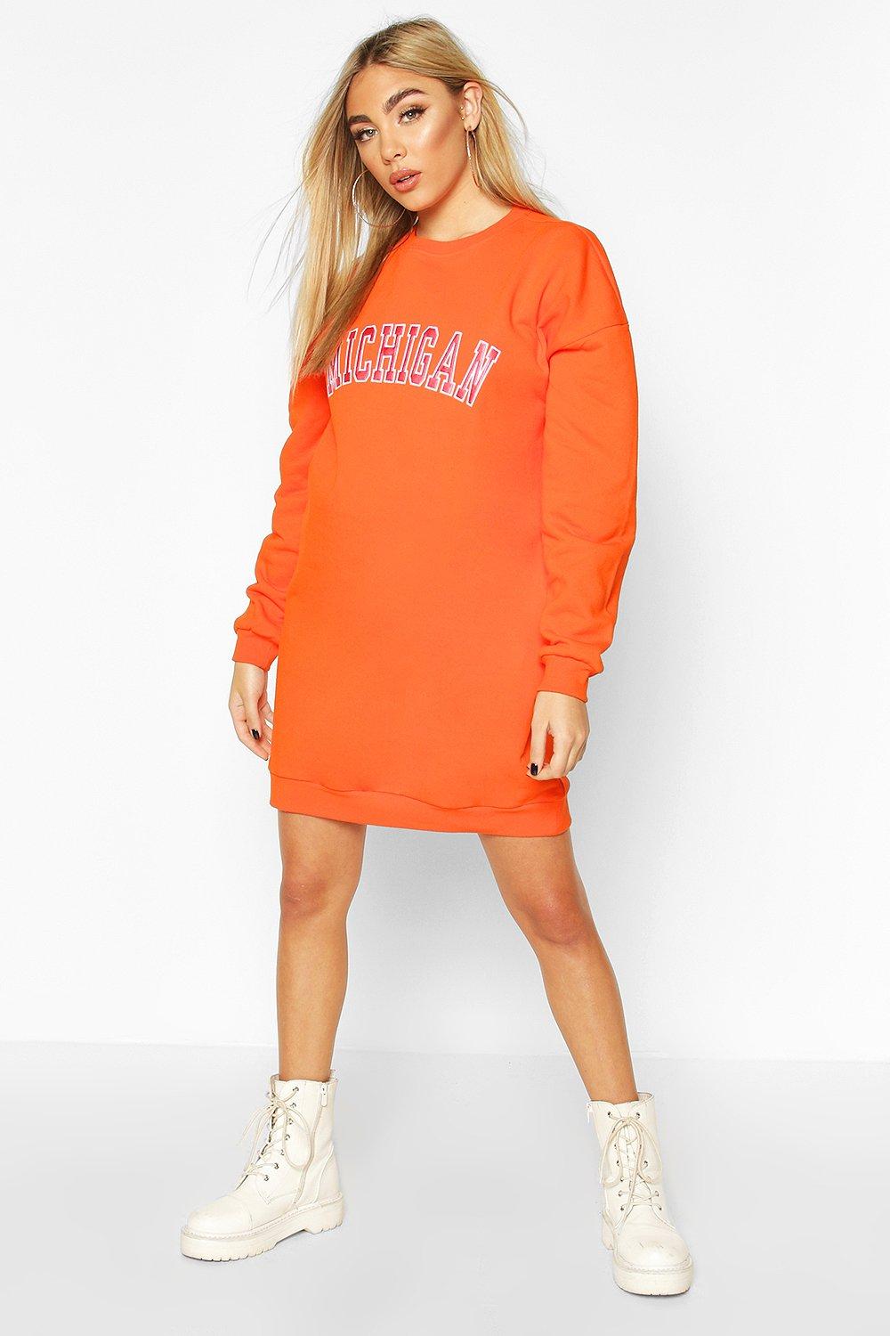 orange sweatshirt dress