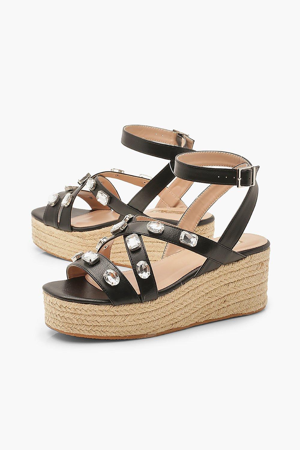 Embellished Cross Strap Espadrille Flatforms