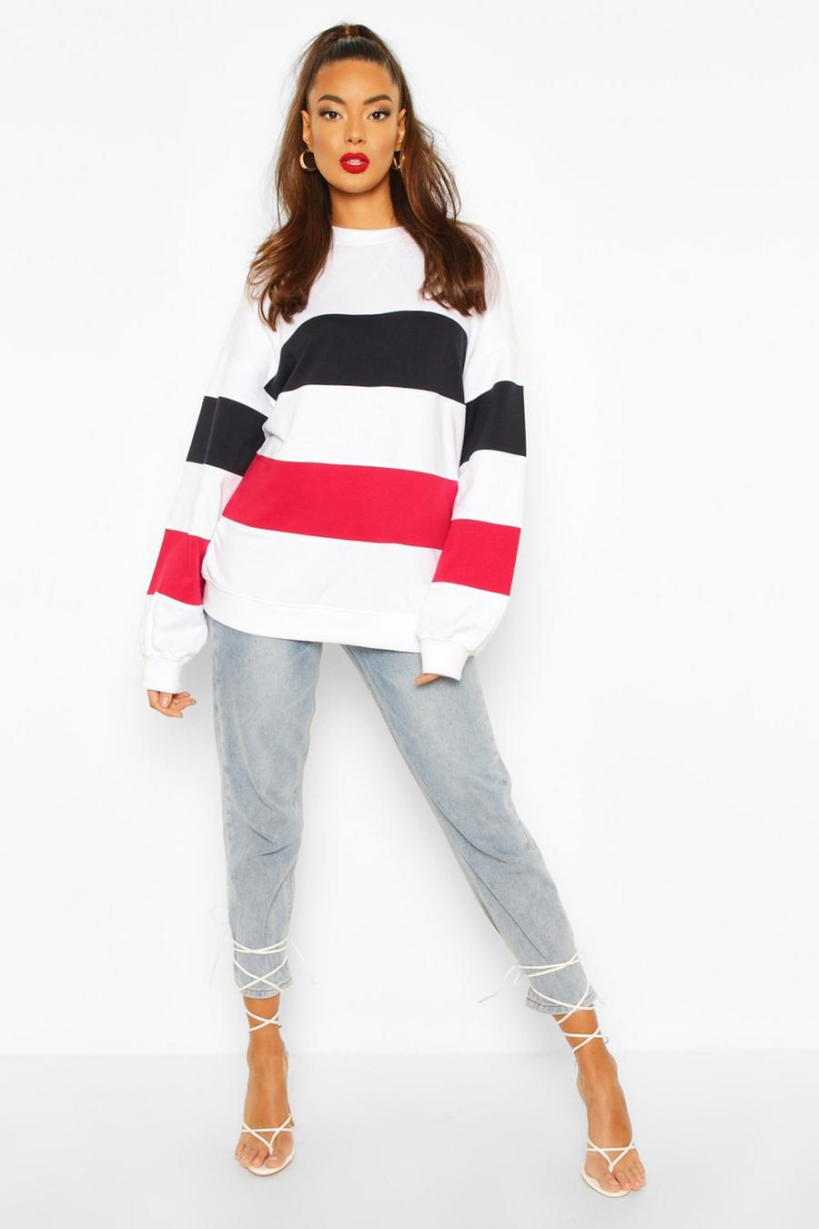Oversize randig sweatshirt med blockfärger image number 1