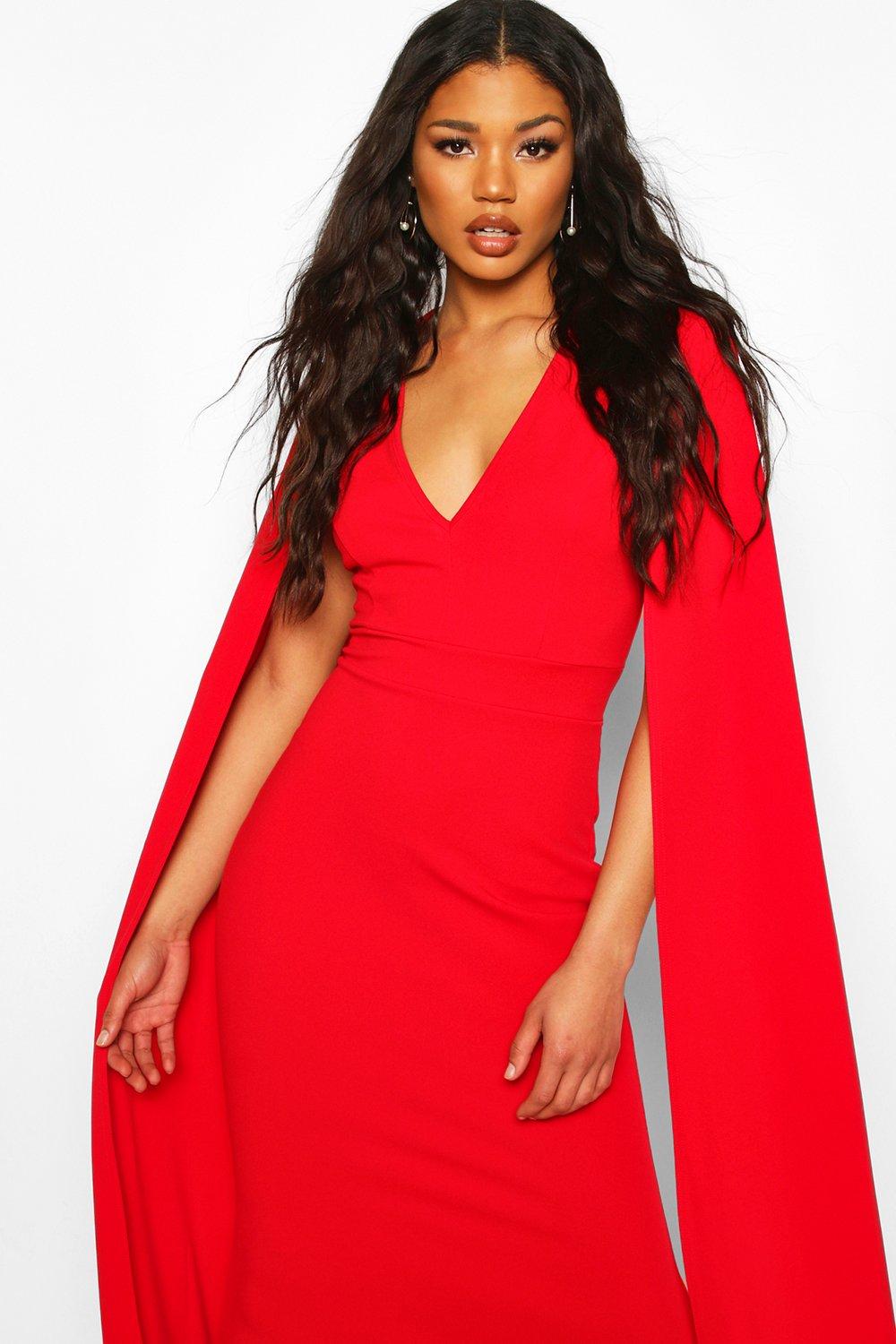 red cape maxi dress