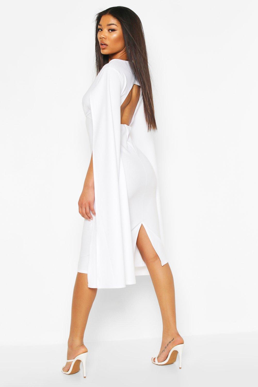 Cape Sleeve Open Back Midi Dress boohoo NZ