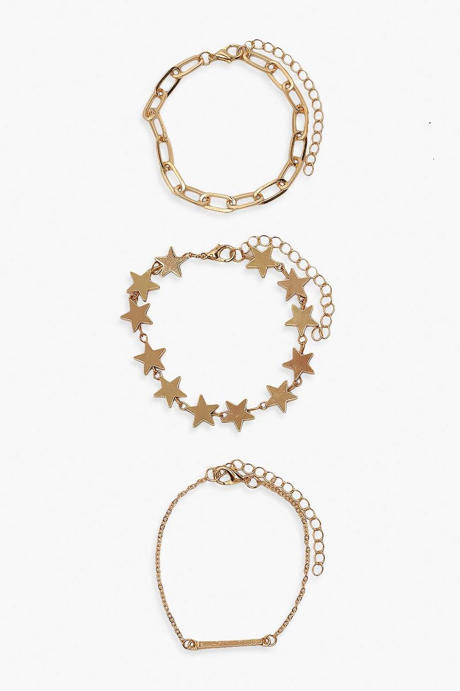 Gold Star & Chain Bracelet 3 Pack image number 1