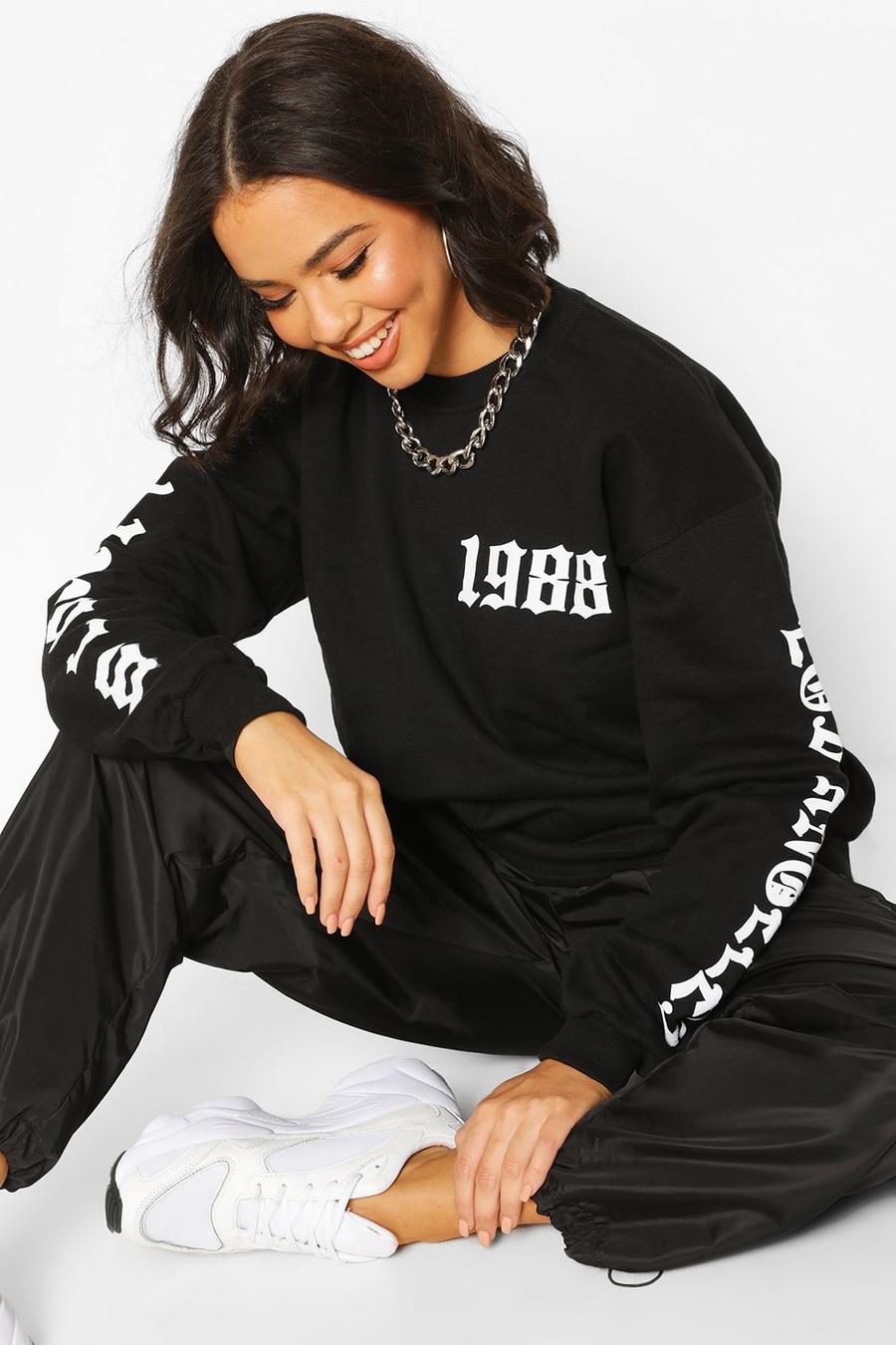 Black "Los Angeles" Oversize sweatshirt med tryck i gotisk stil image number 1
