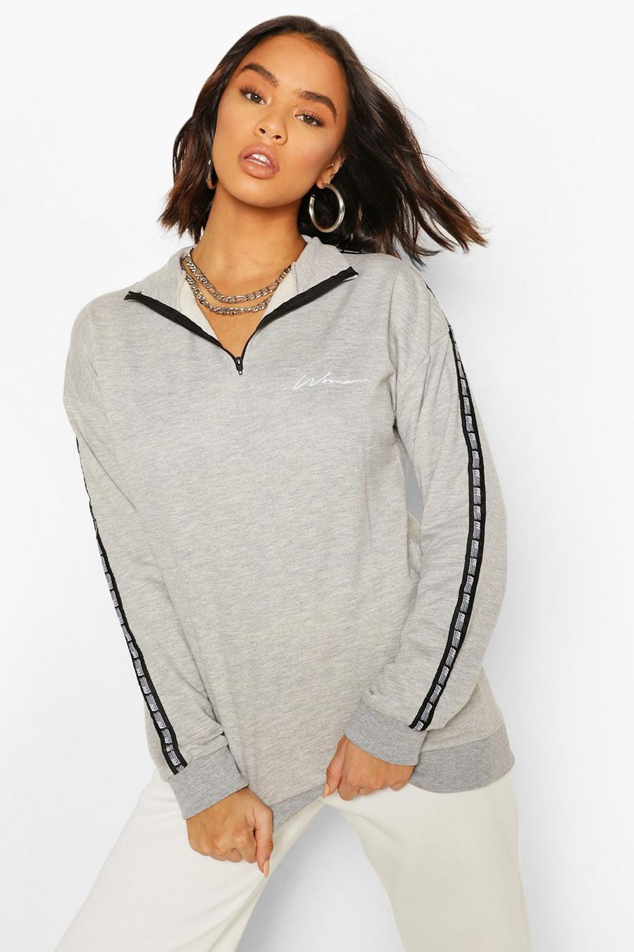 Woman Taped Funnel Neck Half Zip Oversized Sweater image number 1