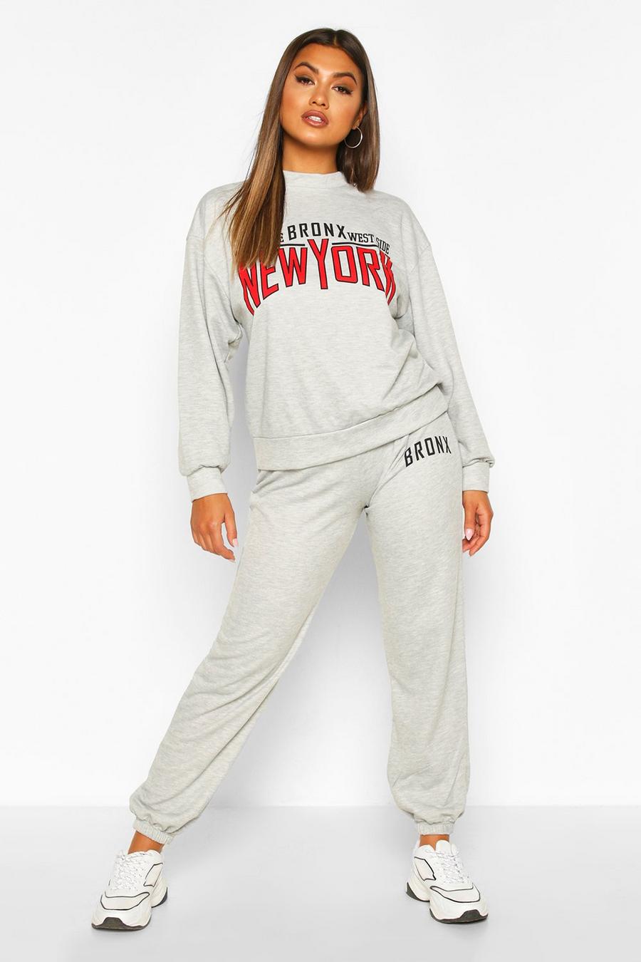 Grey "Bronx New York" Träningsoverall med oversize sweatshirt image number 1