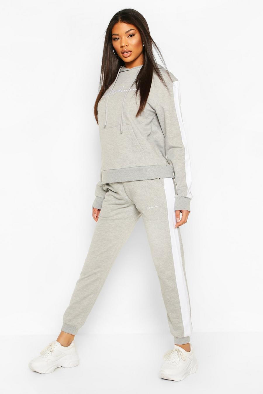 Grey Contrast Panel Tracksuit with Woman Embroidery image number 1