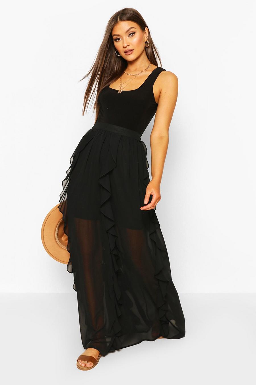 Chiffon maxi-rok met ruches image number 1