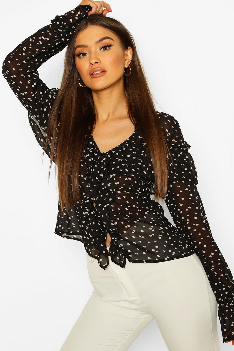 Ditsy Floral Print Ruffle Blouse image number 1