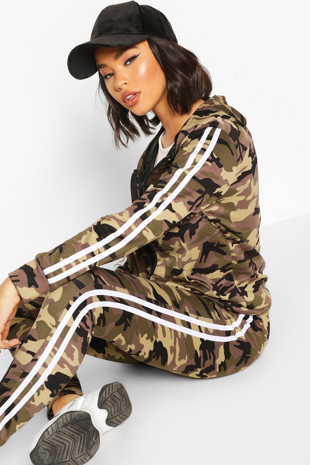 Side Stripe Camo Jogger Set With Hooded Top