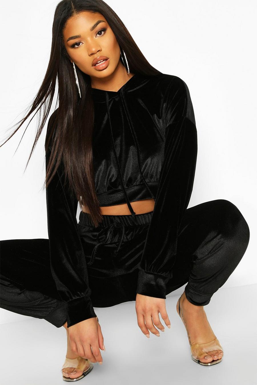 Velour Slouchy Cropped Hoodie image number 1