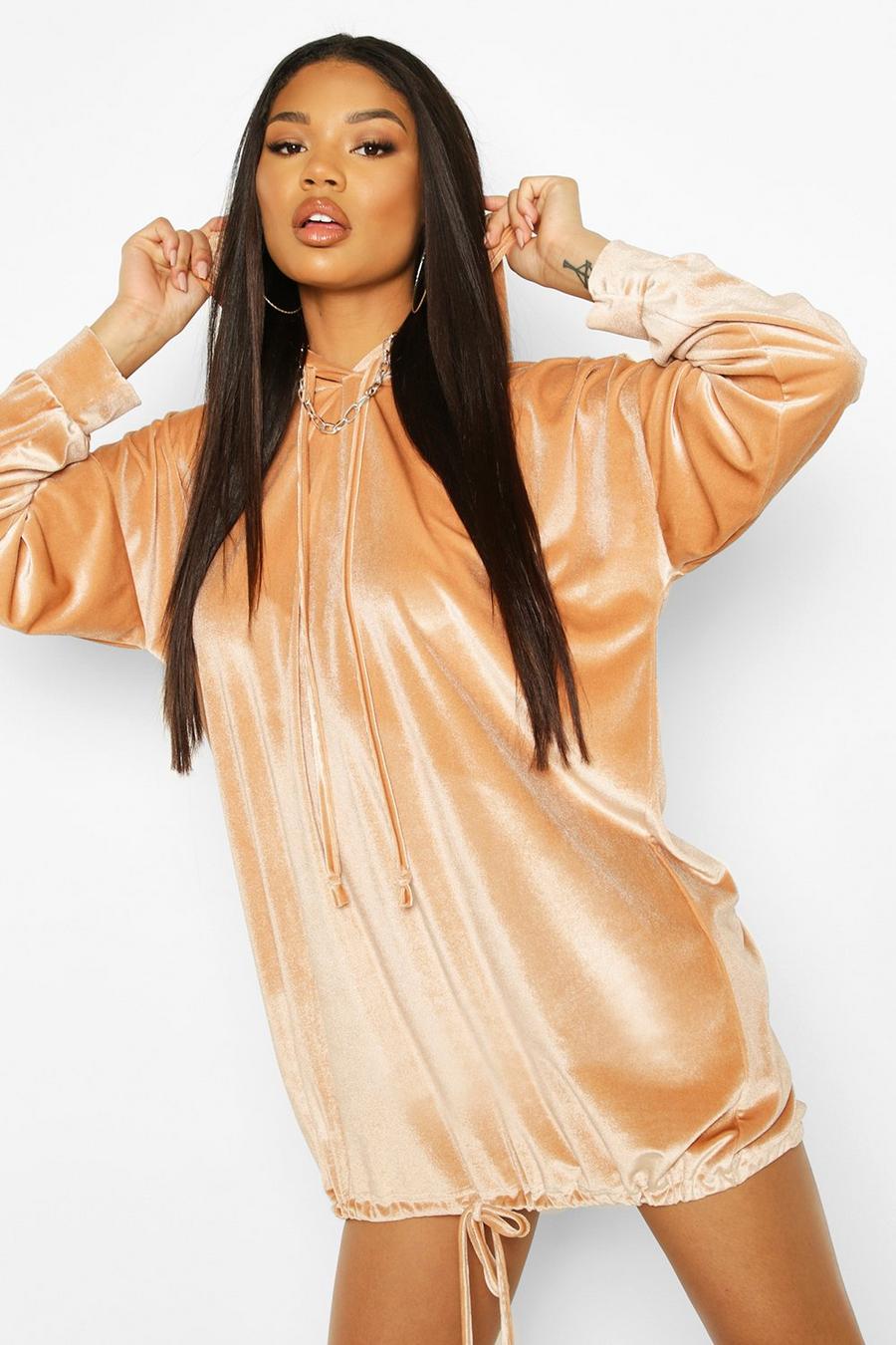 Velour Sweat Hooded Dress image number 1