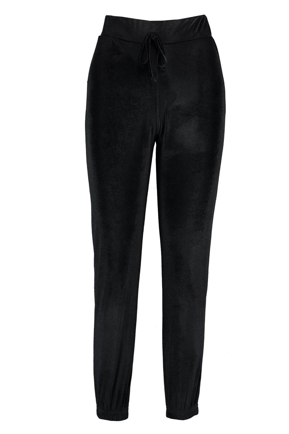 Black velour joggers womens hotsell