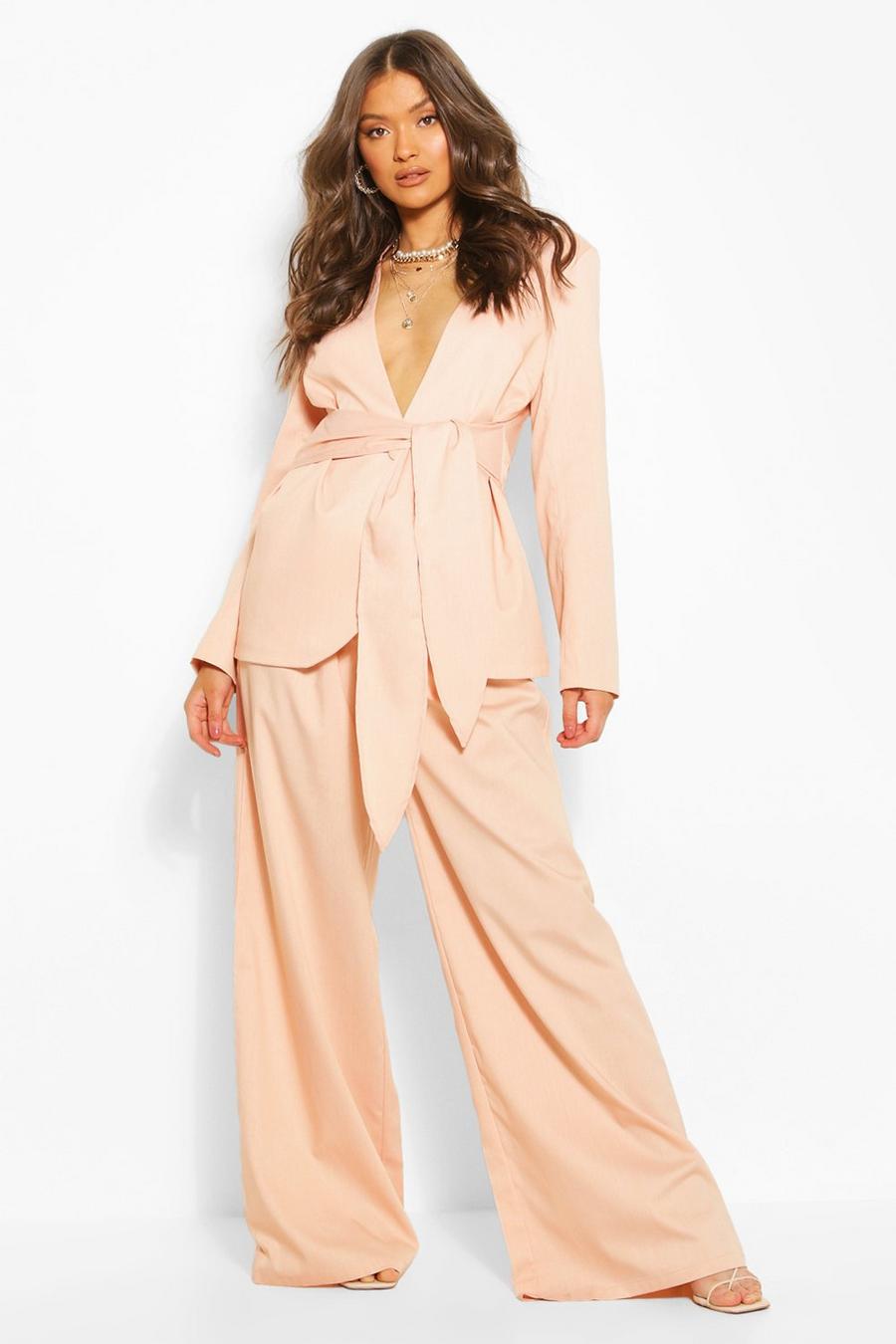 Peach Pleat Detail Wide Leg Trouser image number 1