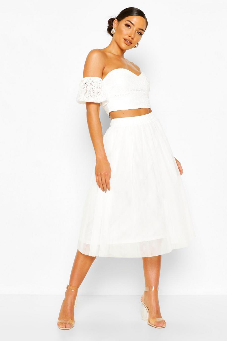 Bardot Lace Top And Tulle Midi Skirt Co-ord Set image number 1