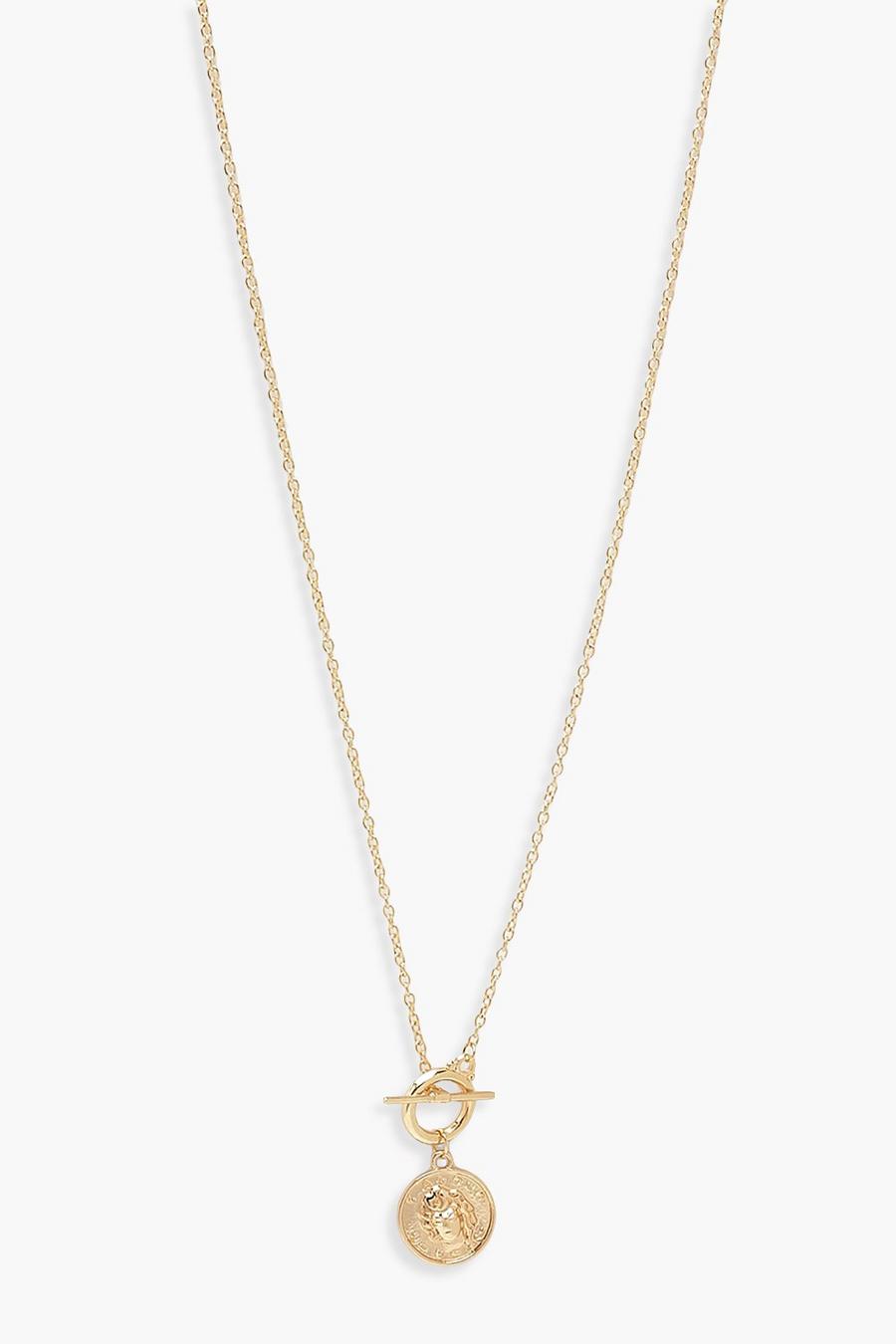 Gold metallic Hook & Bar Pendant Necklace image number 1