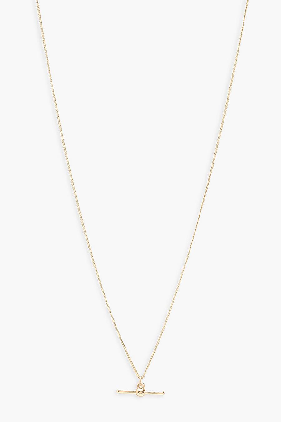 Gold metallic T-Bar Detail Necklace image number 1