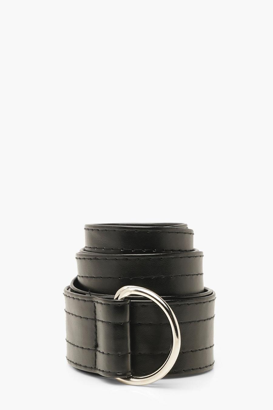 Black svart Faux Leather D-Ring Tape Belt image number 1
