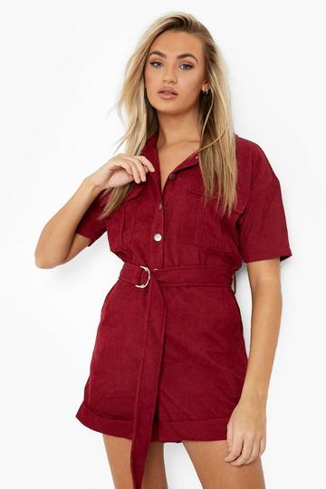 Cord Utility Playsuit berry