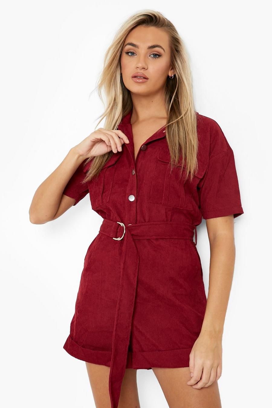 Utility-Playsuit aus Kord, Berry image number 1