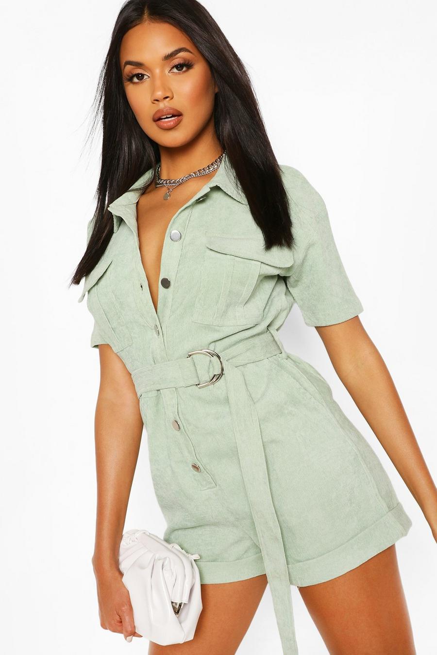 Sage green Cord Utility Playsuit
