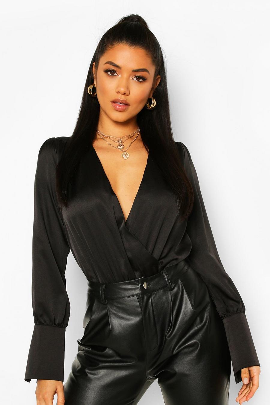 Satin Oversized Cuff Bodysuit image number 1