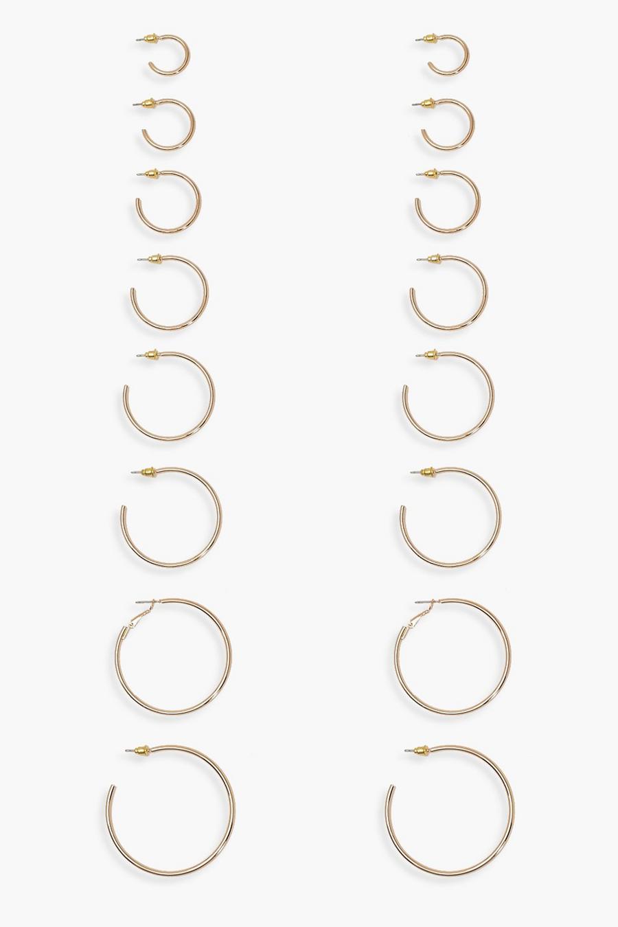 Gold Mixed Size Hoop Earring 8 Pack image number 1