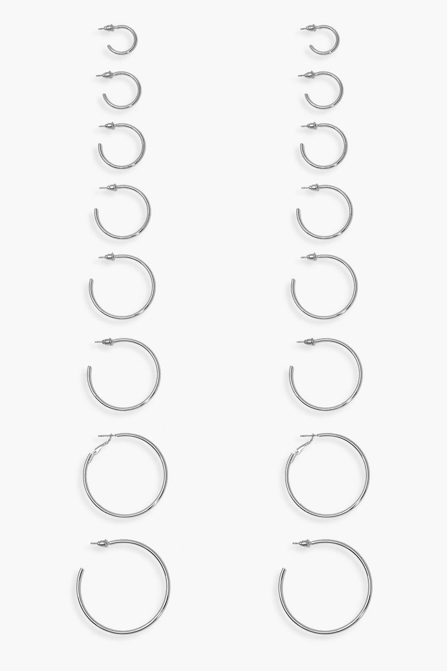 Silver argent Mixed Size Hoop Earring 8 Pack