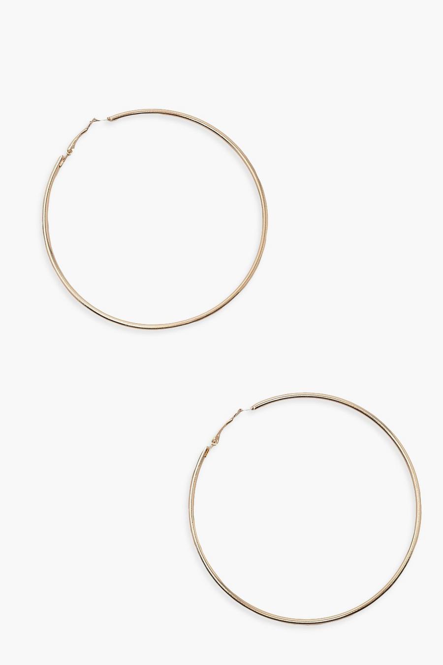 Gold Plain 8cm Hoop Earrings image number 1