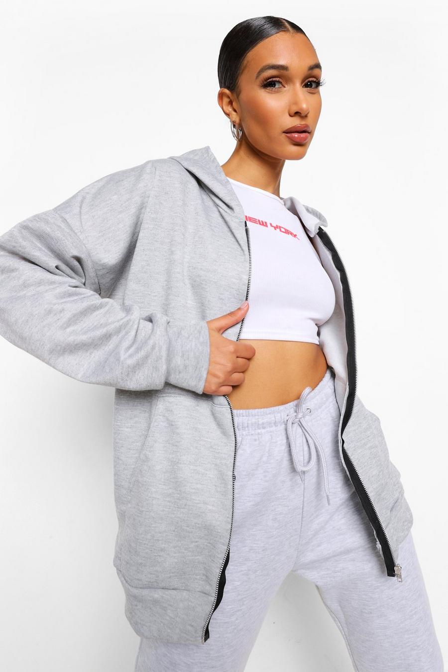 Grey marl Basic oversize hoodie med dragkedja image number 1
