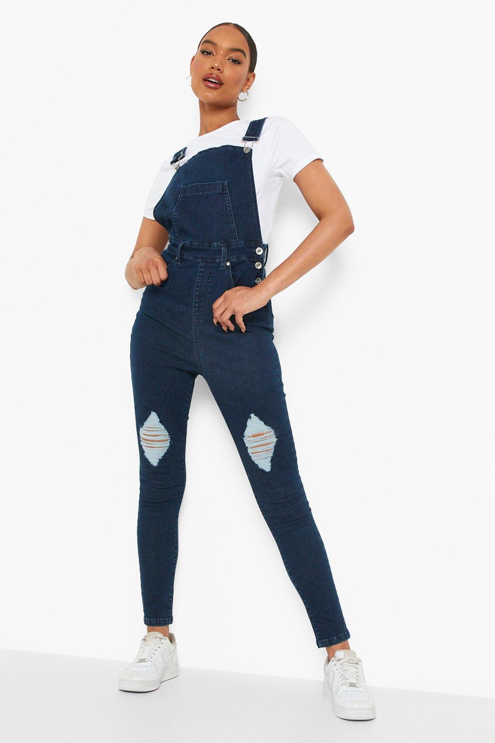 distressed denim dungarees