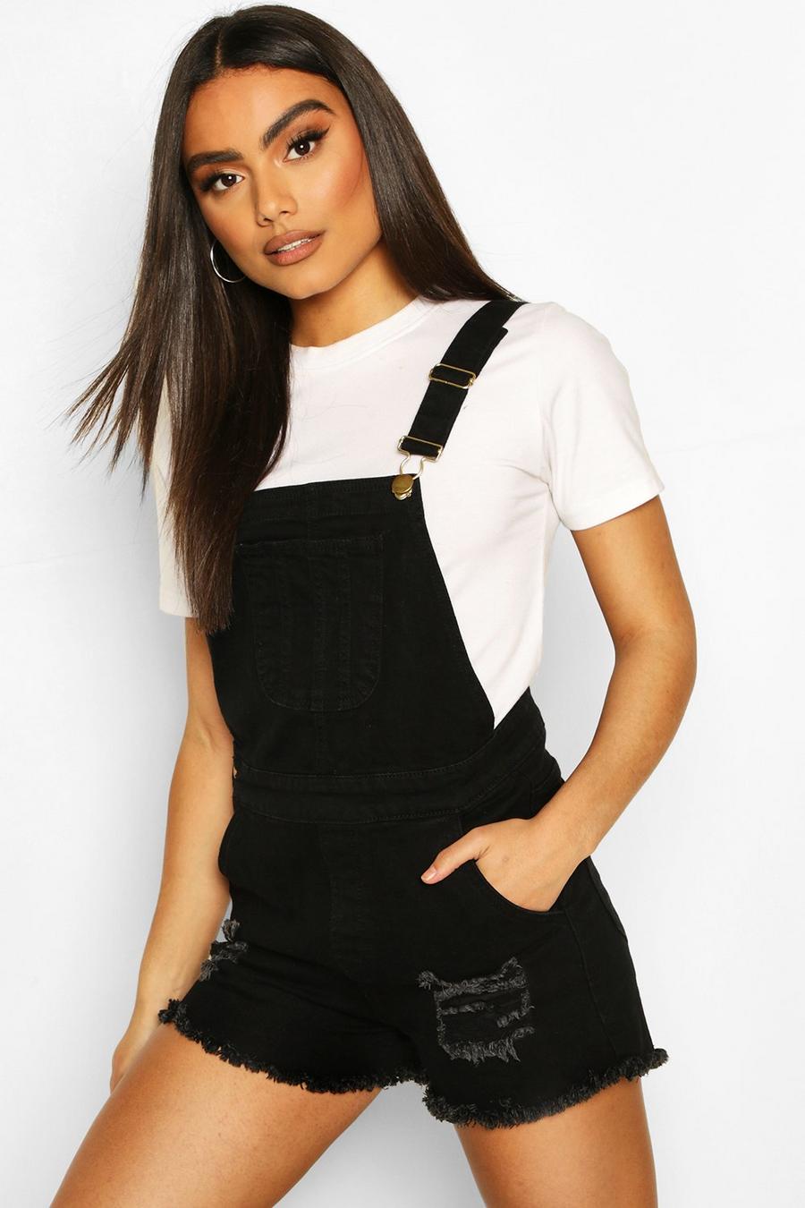 Stretch Distressed Overall Jean Short image number 1
