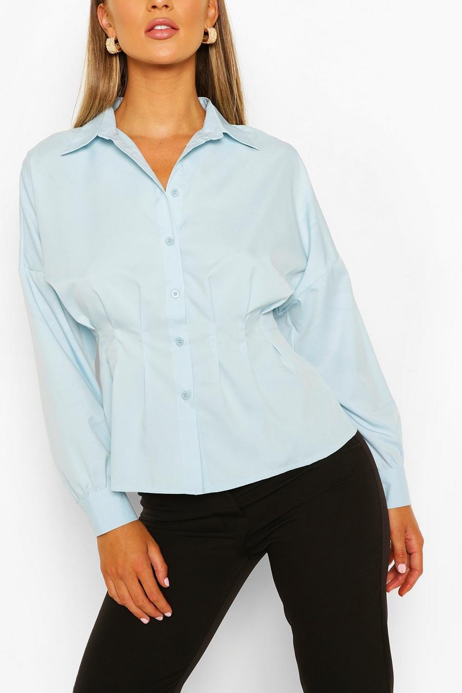 Hemelsblauw Katoenen overhemd met geplooide taille image number 1