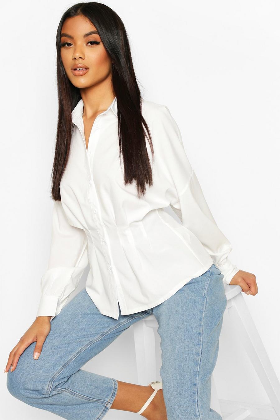 White Pleated Waist Cotton Shirt image number 1