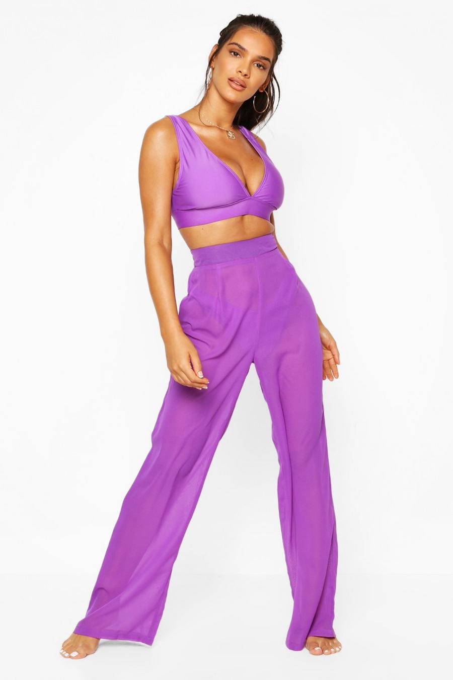 Purple Wide Leg Beach Trousers image number 1