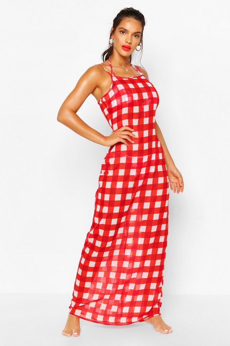 Gingham Strappy Maxi Beach Dress image number 1