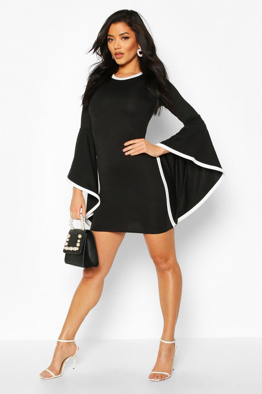 Waterfall Sleeve Mini Dress With Contrast Edge image number 1