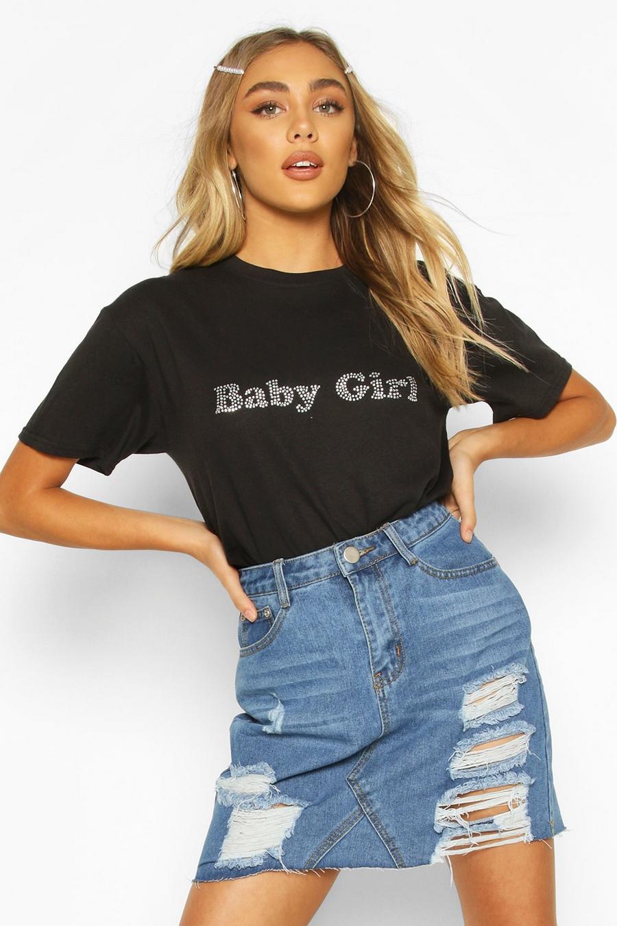 "Baby Girl" Oversize t-shirt med slogan i strass image number 1
