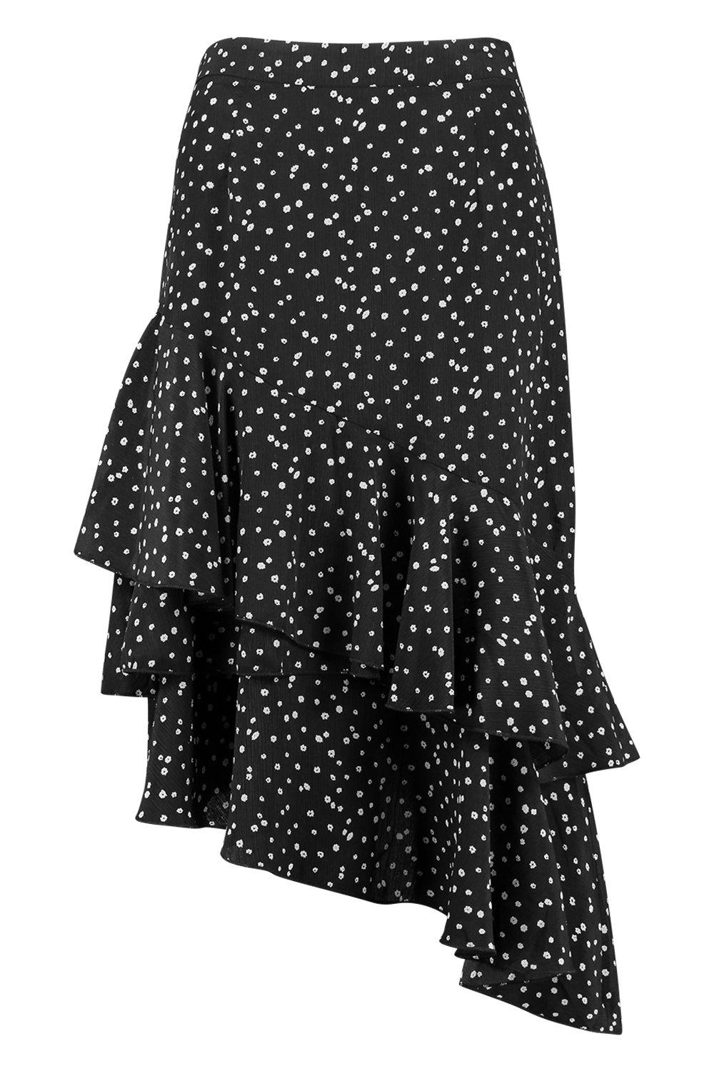 Ditsy Floral Ruffle Hem Midi Skirt boohoo CA