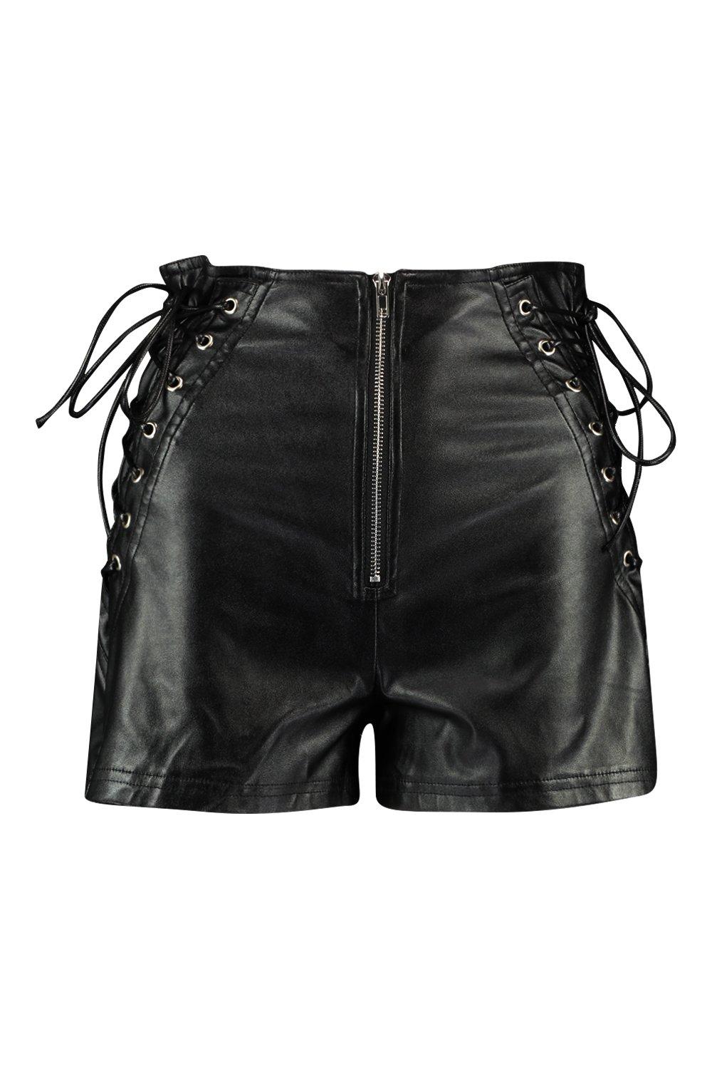 Lace Up Side Faux Leather Shorts