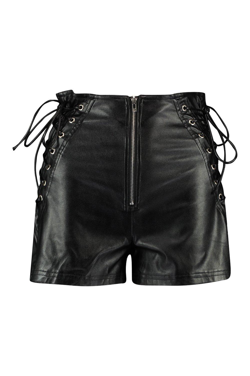 Real Leather Lace Up Side Shorts