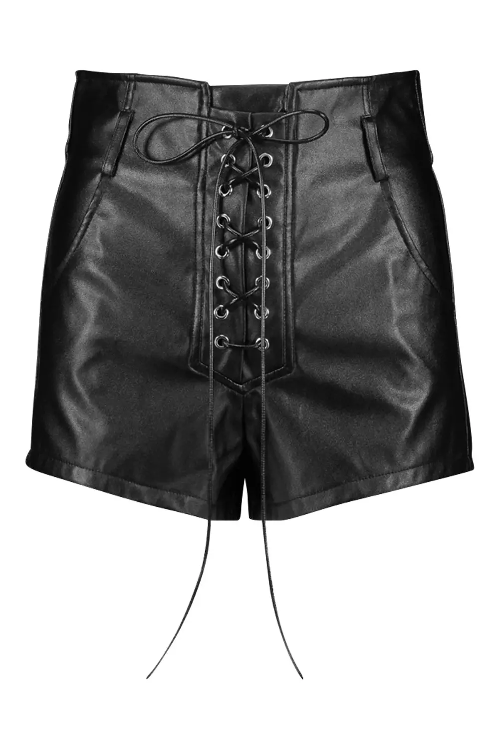 Lace Up Front Leather Look Shorts