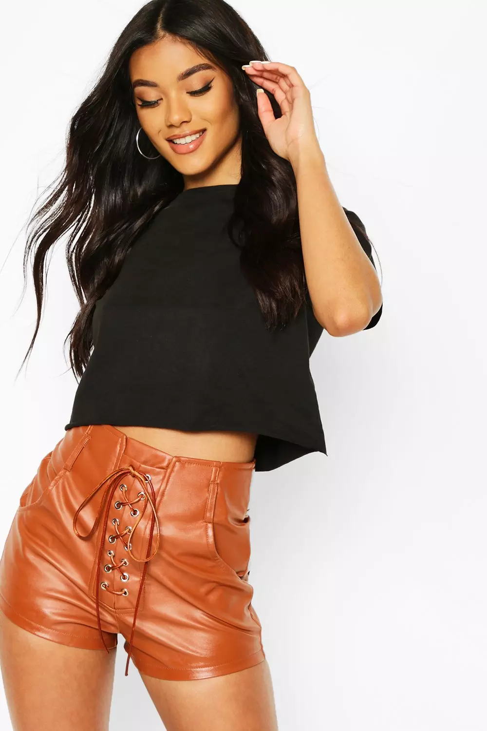 Leather hot sale look shorts