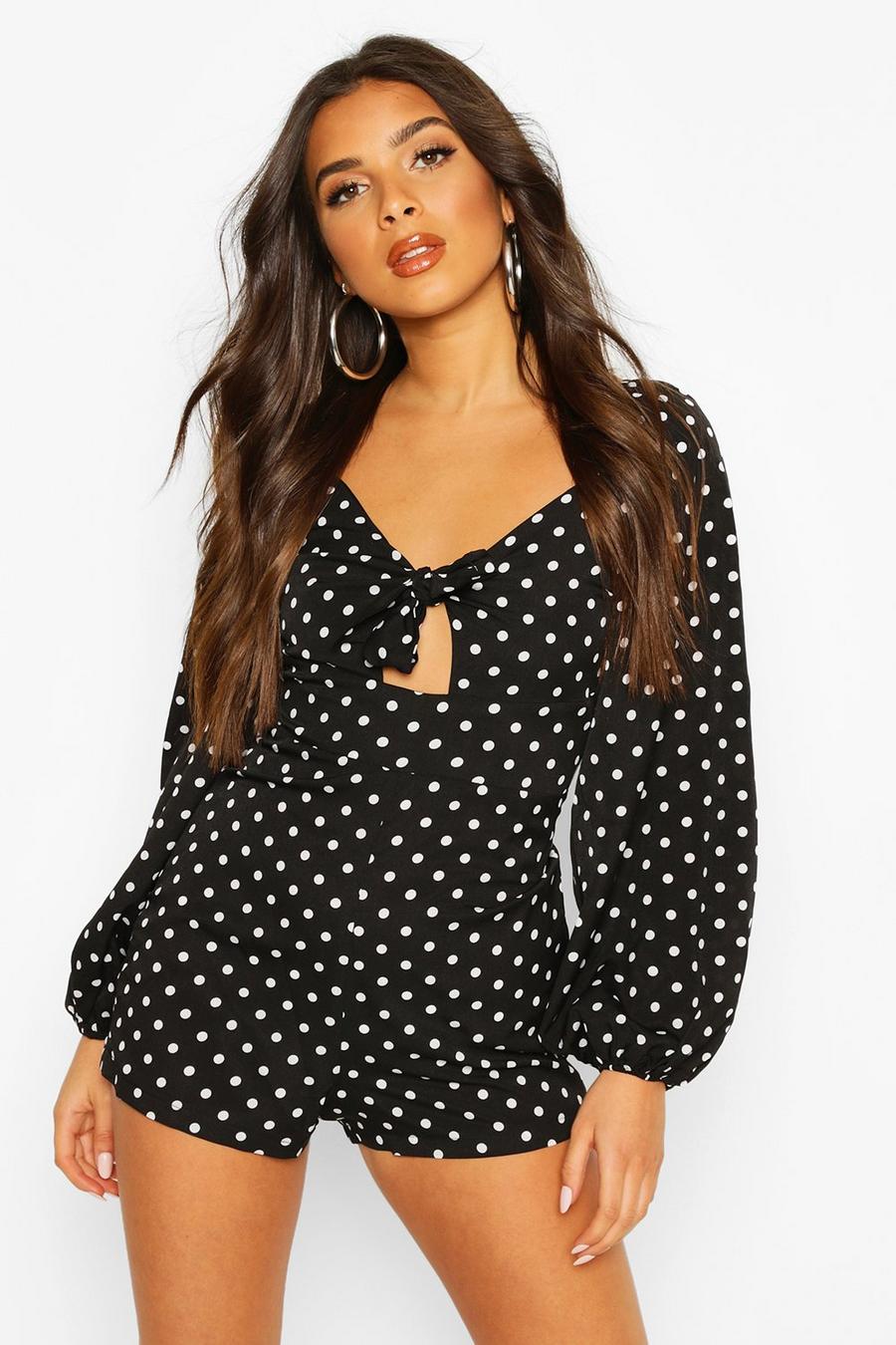 Polka Dot Knot Balloon Sleeve Playsuit image number 1